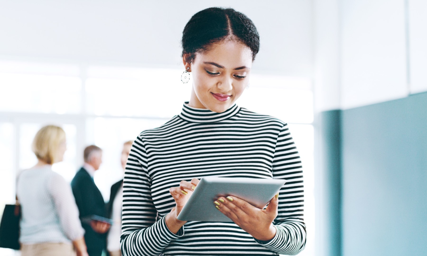 Conference attendee using a tablet