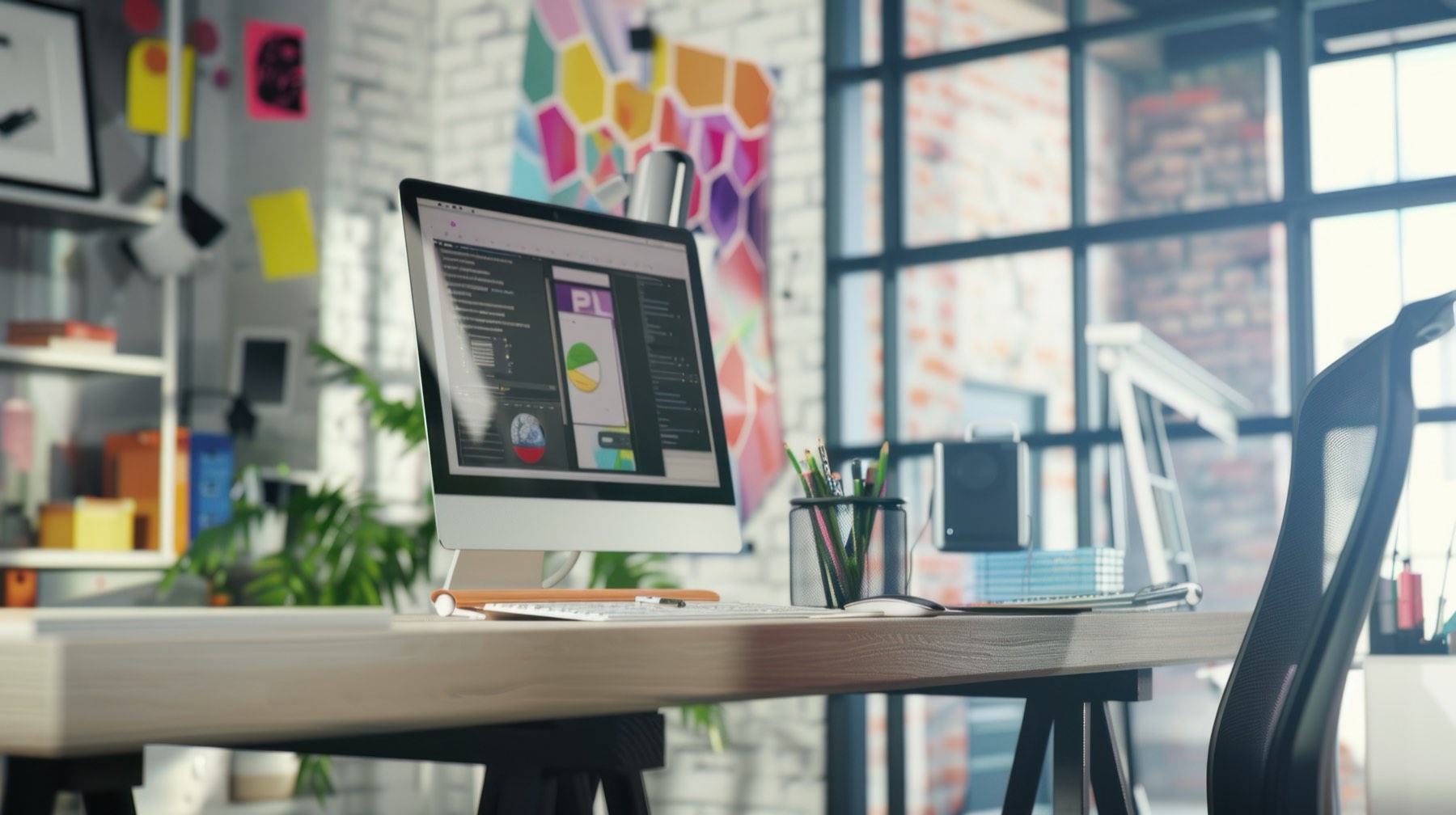 Website design workstation with a desktop computer
